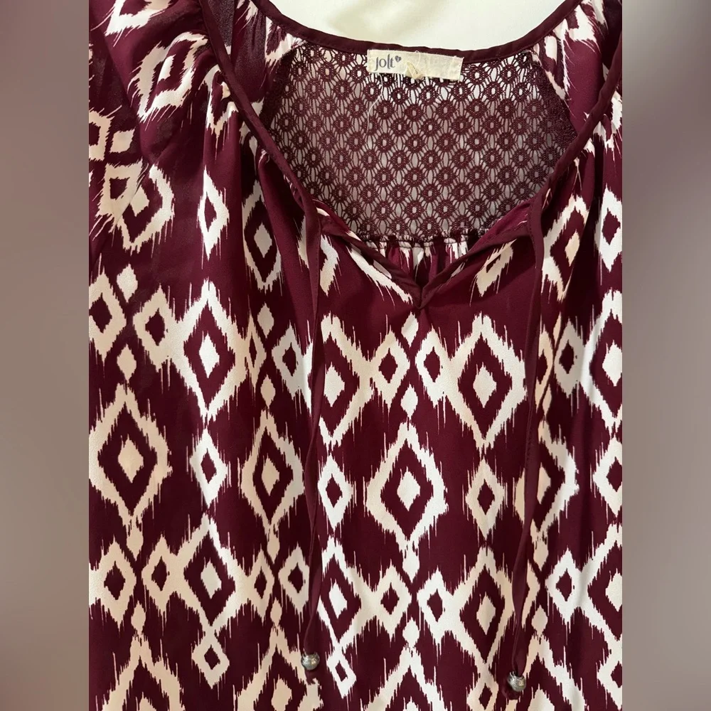 Jolt Burgundy Print Peasant Blouse